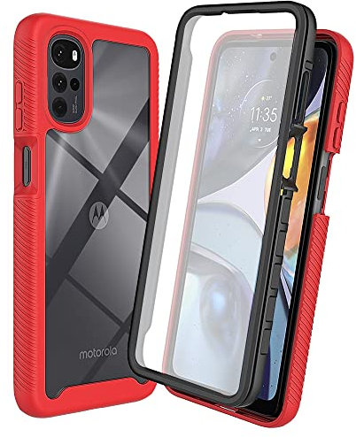 XINNI Funda para Motorola Moto G22 Antichoques 360 Grados con Protector Pantalla Integrado Robusto Doble Cara Bumper Transparente Case Completa Carcasa, Rojo