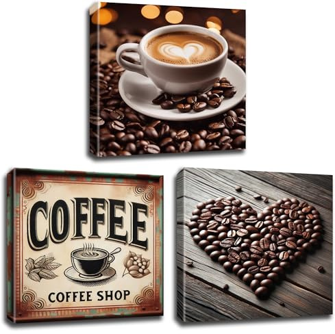 Wandbilder auf Leinwand - 3-teilig - verschiedene Motive und Formate für Wohnzimmer Küche Esszimmer und Büro - (Kaffee 2, 40 x 40 cm (3-teilig))
