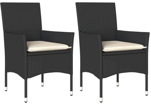 vidaXL Gartenstühle 2 STK., Gartenstuhl mit Kissen, Stuhlset Stuhl Sessel für Garten Terrasse Balkon, Essstuhl Gartensessel, Schwarz Poly Rattan