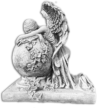 FABRIQ Angelo caduto con statuetta a sfera di terra, robusta scultura in pietra, resistente al gelo, decorazione da giardino