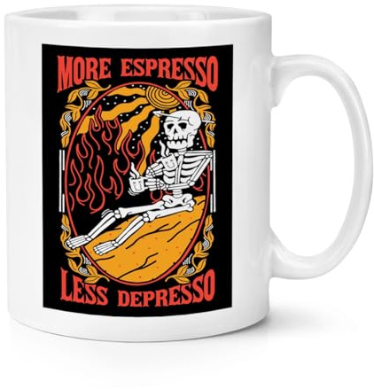 More Espresso Less Depresso Skeleton 10oz Mug Cup Funny Coffee