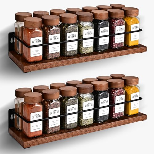 TDSYDS 2-Teiliges Set Gewürzregal Wand Ohne Bohren(40x9.5x7CM),Küchenregal MDF Holz Schrank,Gewürz Organizer,Regal Küche Wand,Gewürzhalter&Gewürzregale Hängend,Spice Rack,Gewurzregalsystem