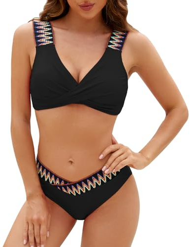 Genfien Conjuntos de Bikinis para Mujer Push Up Bikini Top Cuello en V Sexy Estampado Conjunto Traje de Baño Brasileño
