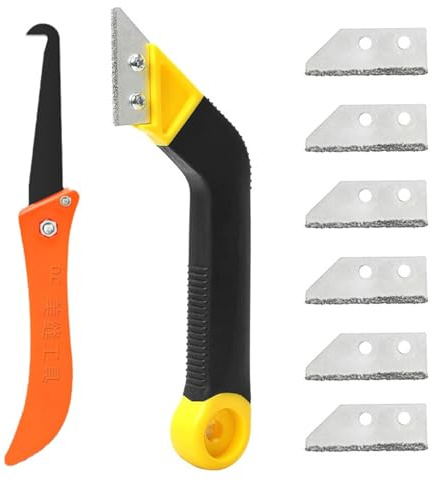 7Pcs Pro Grout Scraping Rake Tool, Grout Removal Tool with 5 Pcs Replacement Accessories,Tile Grout Hand Saw Angled Grout,Scraping Rake for Tile Cleaning, Grouting Tool Efficient Removal
