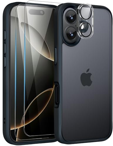 Mootobo iPhone 16 Case With 4-in-1 Protection, 2 Screen Protectors + Lens Protector, 10FT Military Grade Drop Protection with Anti-Fingerprint Matte Back 6.1 inch - Deep Blue