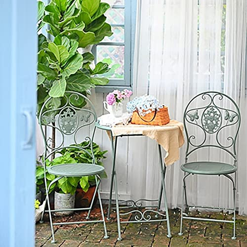 CCKUHN Klapptische und -stühle, Couchtisch aus Schmiedeeisen für den Außenbereich, tragbarer Kleiner runder Tisch im europäischen Retro-Stil für Balkon/Terrasse/Garten (B)