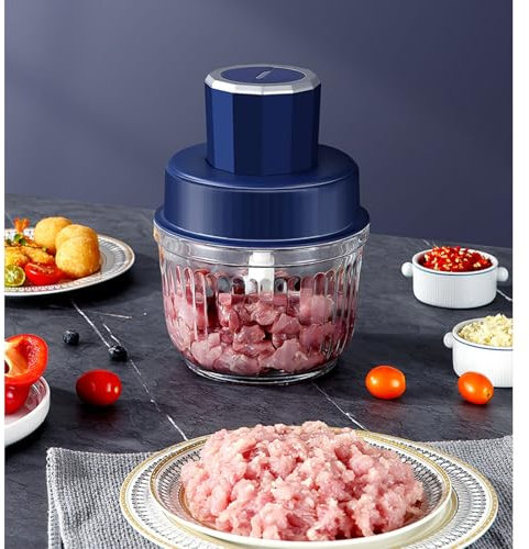 OZTYSGXM Hachoir électrique Portable Acier Inoxydable, Hachoir Légumes Exquis Petit Hachoir Viande Cuisson Hachoir Viande Polyvalent de Viande/Poisson/Légumes/Aliments Bébés,Blue