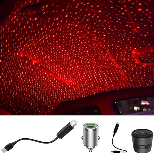 Emrefashion Mini Led Projection, Mini Led Projection Lamp Star Night USB, Mini Led Projection Lamp, Mini Led Projection Star Light, Led Projector Lights for Bedroom (26cm-Red)