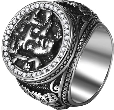 Flongo Bague Homme Chevalière Méduse: Bague Acier Inoxydable avec Strass Chevalière Homme Femme Sceau Vintage Punk Anneau 316L en Titane Plusieurs Tailles - Cadeau Anniversaire Fête des Pères