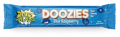 Dopey Heads | Doozies | Sour Chewy and Stretchy Bar | Vegetarian| Blue Raspberry | Sour Doozies | HALAL | Chewy and Stretchy | 20g (0.71oz) Each | Pack of 24 | Weight 480g