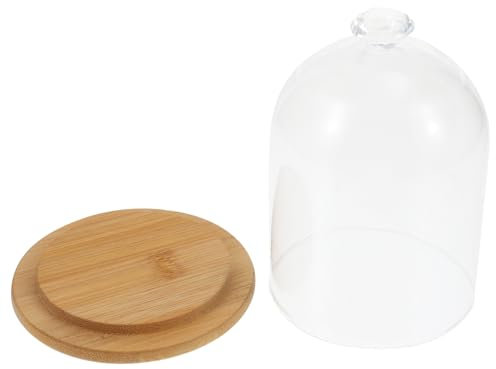 Warmhm Dôme en Verre Borosilicate de Diamant Base en Bois pour Décoration de Table Salon, Protection Élégante pour Fleurs Préservées et Plantes Simulées