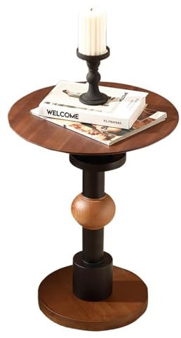 XPSHP25112 Table de Bout en Verre trempé Table d'appoint Ronde en Bois de Noyer Massif Petite Table Basse, Parfaite comme Table d'appoint ou Table d'appoint for canapé Table de Bout Ronde