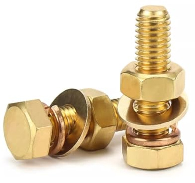 Foyoram Lot de 10 vis à tête hexagonale M6 x 10 mm en laiton, disque plat, rondelles à ressort, écrous, boulons combinés, M6 x 10 mm