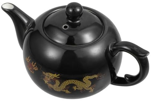 OFFSCH Black Ceramic Kung Fu Tea Pot Dragon Pattern Unique Tea Maker for Home Office for Cups