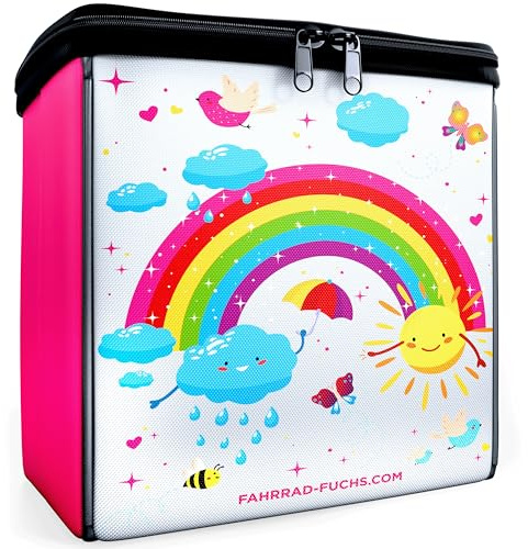 Lenkertasche Kinder Regenbogen – Fahrradkorb Kinder vorne – für Woom Puky | Fahrradtasche Kinder Lenker, einfache Befestigung, wasserabweisend, mit Reflektor, passend für Roller, Laufrad, Dreirad