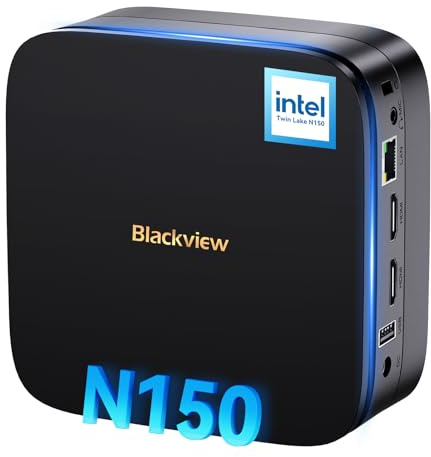 Blackview [3 Year Warranty] MP60 Silent Mini PC Intel Twin Lake N150, 16GB DDR4 RAM 1TB PCIe M.2 SSD, W-11 Pro Ultra Compact Tiny Desktop PC, 2*HDMI 4K/Gigabit LAN/Dual Band WiFi/LED for Office, Home