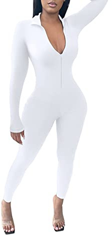 YIzdegg Tuta sportiva da donna, lunga, aderente, per yoga, bodycon, tuta sportiva, tuta tutina elasticizzata a maniche lunghe, tuta intera