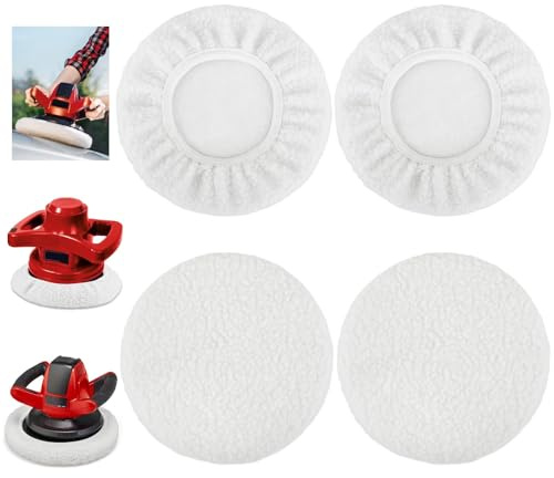 Muyohix Set med 4 poleringsmössa, bilpoleringsdukar 220–250 mm, lammull, poleringsdyna, för bilpoleringsmaskin