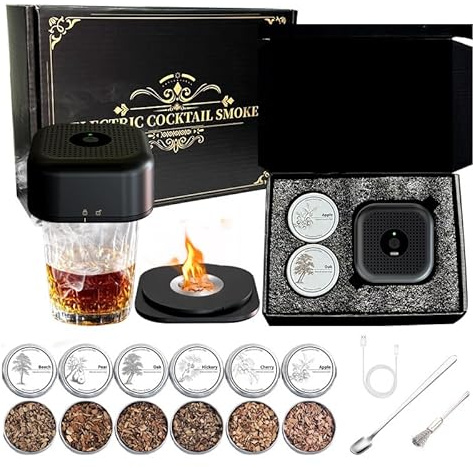 Cocktail Smoker Kit, Elektrisches Whiskey Smoker Kit mit 6 Geschmacksrichtungen Holzspäne, Wiederaufladbares Whisky Smoker Kit Old Fashioned Cocktail Smoker Geschenk für Männer Papa Ehemann