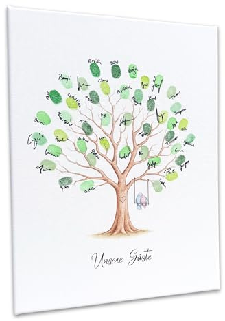 KATINGA Leinwand zur Hochzeit – Bild für Fingerabdrücke mit Baum - Personalisiert oder mit „Unsere Gäste“ – Hochzeitsbaum – Gästebuch als Geschenkidee (30x40 Unsere Gäste)