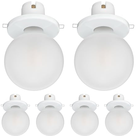 ledscom.de 6 pièces E27 porcelaine plafonnier encastré TELA, blanc, lampe LED incluse, verre dépoli, 845lm blanc chaud