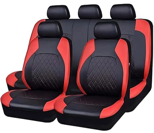 HZEXTKWD Autositzbezüge Sets Für Ford Fiesta 2009 2010 2011 2012 2013 2014 2015 2016, Auto Sitzbezüge Sitzschoner Vorne Hinten Leder Schonbezüge Wasserdicht Bequem Autositz Zubehör,C/Red