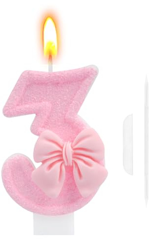 Geburtstagskerzen Zahlen 3, Kerze 3 Geburtstag Tortendeko, 3D Rosa Schmetterling Geburtstagskerze 3, Zahl Kerzen Kuchen Topper für Geburtstagsdeko KuchenDekoration(3 Number)