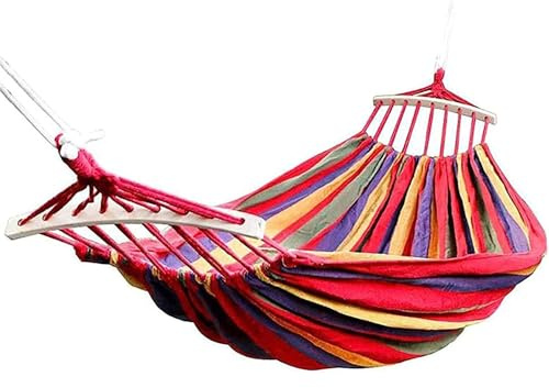 TheDogTagCo Canvas Camping Hammock with Wooden Spreader Bars & Carry Bag – Heavy Duty Garden Hammock for Outdoor, Backyard, Travel & Beach Use (Triple)