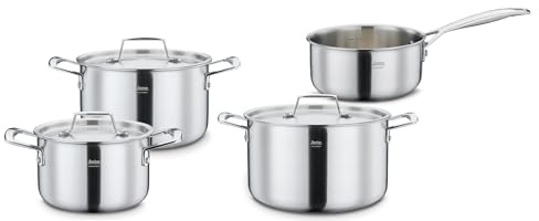 Spring Gourmet 4-Piece Saucepan and Lids, Multilayer Stainless Steel 18/0 Outside 18/10 Inner with Aluminium Core, Suitable for Induction Cookers, 1.4 L, 2.0 L, 2.7 L, 3.7 L Cooking Pot Set