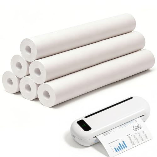 6 A4 Thermal Paper Rolls, 150 Sheets, Inkless, Anti-Oil (210x297mm) | Inkless, oil-proof A4 rolls. Smooth for photos, invoices, homework. Portable thermal printer universal