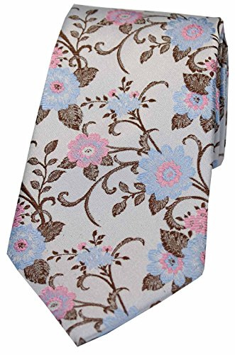 Soprano Silver With Fuchsia and Blue Flowers Silk Tie