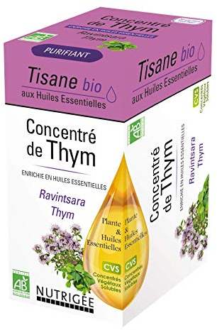 NUTRIGÉE - Tisane Concentré de Thym Bio – Infusion Défenses Immunitaires & Voies Respiratoires–Thym, Ravintsara, CVS - Protection & Bien-Être Naturel - 20 Sachets