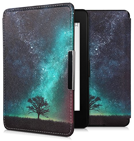 kwmobile Klapphülle kompatibel mit Amazon Kindle Paperwhite Hülle - eReader Case (für Modelle bis 2017) - Galaxie Baum Wiese Blau Grau Schwarz