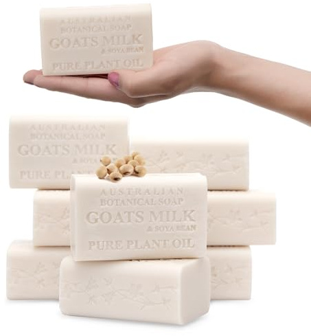 Australian Botanical Soap 6.6 OZ, Pack of 8, Goat Milk Soap Bars with Soya Bean Oil, Enriched with Organic Shea Butter, Suitable for All Skin Types, Packaging May Vary