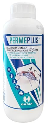 ORMA PERME PLUS | 1 Litro Insetticida Concentrato Zanzare, Mosche, Insetticida Blatte in Microemulsione - Azione Snidante e Residuale - Uso Interno ed Esterno - Inodore e Facile da Usare