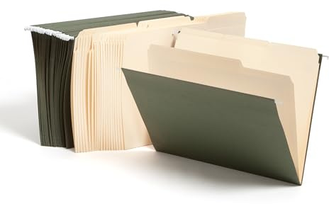 Smead 92007 Hängemappe, 1/5-Schnitt, verstellbare Registerkarte, Briefgröße, Standard-Grün, Hängemappen für Aktenschränke, Aktenordner, 24 Stück pro Box
