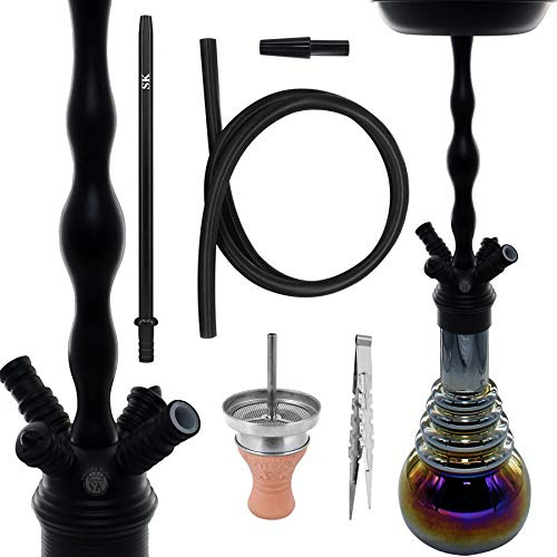 Shisha King | SKS 610 Shisha 78cm, Set mit Schlauch, Tonkopf, Mundstück, Kopfaufsatz & Kohlezange | Black/Black Shining