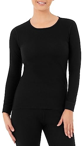 Fruit of the Loom Damen-Thermo-Unterhemd, Mikro-Waffelmuster, Schwarz, Mittel