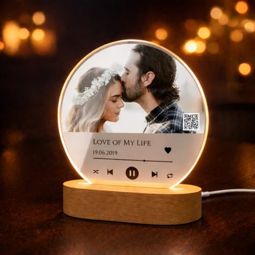 CHRISCK design Beleuchtetes Spotify Glas Bild mit Foto aus Acrylglas - LED Acryl Glasbild mit Musik - Geschenk für Ihn & Sie - Fotogeschenk Geburtstag für Beste Freundin Partner Mama