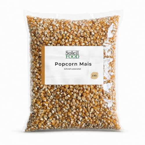 SoleilFOOD Popcorn Mais 2 kg - Puffmais zum Selbermachen, Butterfly | Butterfly-Puffmais zum Selbermachen, vegan, gentechnikfrei - für Topf, Popcornmaschine & Kino-Feeling