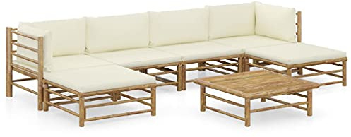vidaXL Loungegrupp för trädgården med gräddvita dynor 7 delar bambu