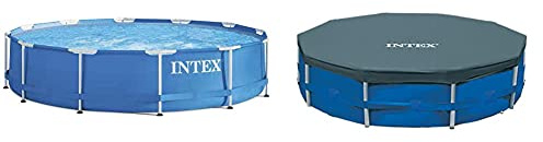 Intex 28212Np Piscina Redonda Metal Frame, con Depuradora, 366 X 76 Cm + 28031 Cobertor Piscina Metálica Metal & Prisma Frame 366 Cm