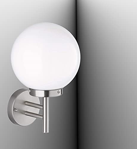Trango 8004L IP44 Außenlampe inkl. 1x Watt E27 LED Leuchtmittel 3000K warmweiß *BO* Außenwandleuchte in Acryl Kugelförmig Lampenschirm, Außenstrahler, Gartenleuchte, Wandstrahler, Wandleuchte