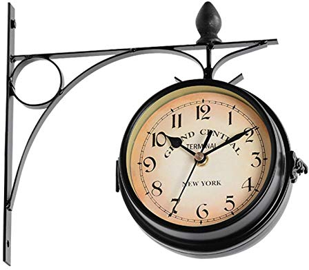 POHOVE Reloj de Pared de Doble Cara de Doble Cara para jardín, estación de Tren, Reloj de Pared para jardín al Aire Libre, Adecuado para Valla Interior y Exterior (Color Negro,21,8 x 21,8 cm, Tipo 2)
