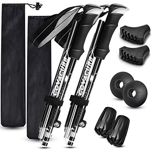 COVACURE Wanderstöcke Nordic Walking Stöcke - 100-120 cm Faltbar, Verstellbar, Teleskop, Leicht, mit Gummipuffer für Damen und Herren (Schwarz)