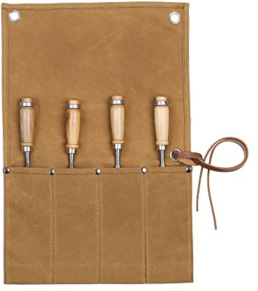 Waxed Canvas Wrench/Tool Roll Pouch with 4 Pockets, Multi-Purpose Tool Roll Up Bag