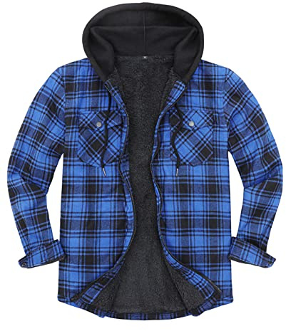 Herrenjacke mit Sherpa-Futter, durchgehender Reißverschluss, kariert Blau S