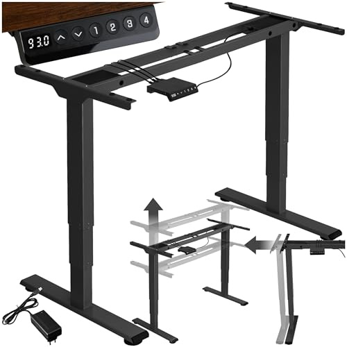 tectake® elektrisch höhenverstellbarer Schreibtisch, Metall Tischgestell für Schreibtischplatte, 110-168 x 60 x 60-125 cm, Memory Funktion, Kollisionsschutz, Belastbarkeit 100 kg, 2X Motor - schwarz