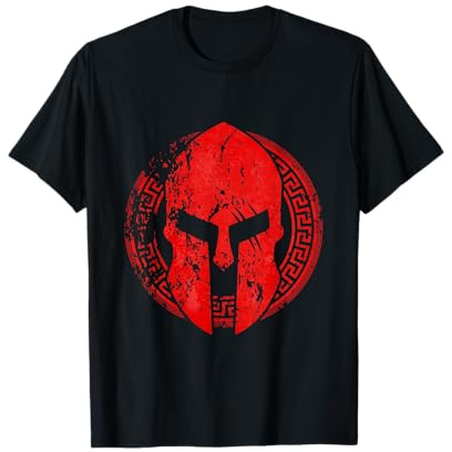 Casco Gladiatore Rosso Sparta Simbolo Spartan Mitologia Palestra Maglietta