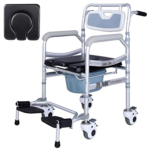 Sedia Doccia Disabili con Ruote Rotelle WC Portatile per Adulti Anziani Fino A 200kg Sedia da Toilette Rimovibile con Poggiapiedi Sedia con WC Integrato per Casa (Color : A)